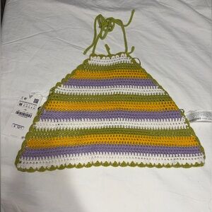 Zara Crocheted Halter Top in Olive Green, Purple, Yellow, White